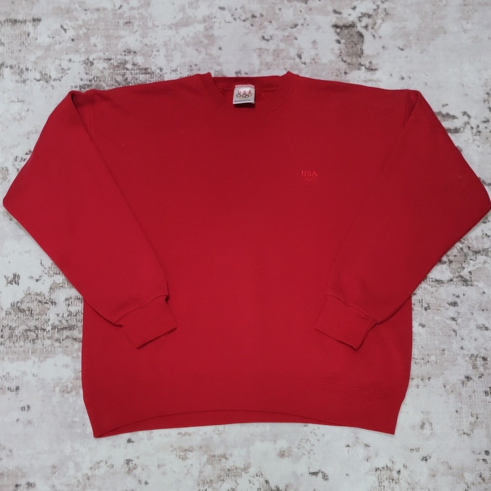 VTG USA Olympic Crewneck Large Made in USA Red Minimal Embroidered Olympics 90s
